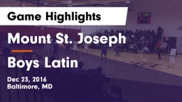 Mount St. Joseph  vs Boys Latin Game Highlights - Dec 23, 2016