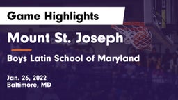 Mount St. Joseph  vs Boys Latin School of Maryland Game Highlights - Jan. 26, 2022