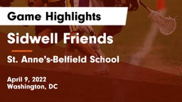 Sidwell Friends  vs St. Anne's-Belfield School Game Highlights - April 9, 2022