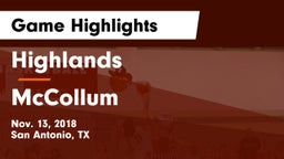 Highlands  vs McCollum  Game Highlights - Nov. 13, 2018