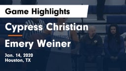 Cypress Christian  vs Emery Weiner Game Highlights - Jan. 14, 2020