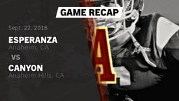 Recap: Esperanza  vs. Canyon  2016