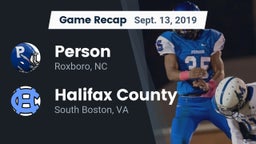 Recap: Person  vs. Halifax County  2019