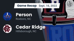 Recap: Person  vs. Cedar Ridge  2022