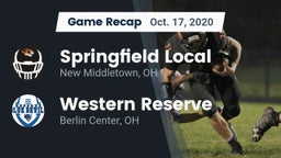 Recap: Springfield Local  vs. Western Reserve  2020