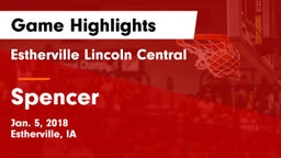 Estherville Lincoln Central  vs Spencer  Game Highlights - Jan. 5, 2018