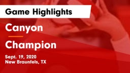Canyon  vs Champion  Game Highlights - Sept. 19, 2020