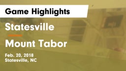 Statesville  vs Mount Tabor Game Highlights - Feb. 20, 2018