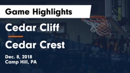 Cedar Cliff  vs Cedar Crest  Game Highlights - Dec. 8, 2018