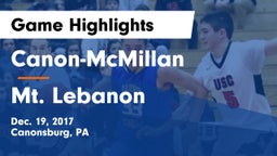 Canon-McMillan  vs Mt. Lebanon  Game Highlights - Dec. 19, 2017