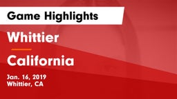 Whittier  vs California  Game Highlights - Jan. 16, 2019