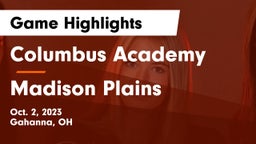 Columbus Academy  vs Madison Plains  Game Highlights - Oct. 2, 2023
