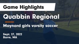 Quabbin Regional  vs Maynard girls varsity soccer Game Highlights - Sept. 27, 2022