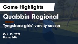 Quabbin Regional  vs Tyngsboro girls’ varsity soccer Game Highlights - Oct. 13, 2022