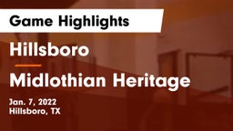 Hillsboro  vs Midlothian Heritage  Game Highlights - Jan. 7, 2022