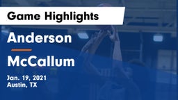 Anderson  vs McCallum  Game Highlights - Jan. 19, 2021