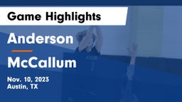 Anderson  vs McCallum  Game Highlights - Nov. 10, 2023