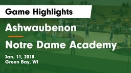 Ashwaubenon  vs Notre Dame Academy Game Highlights - Jan. 11, 2018