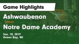 Ashwaubenon  vs Notre Dame Academy Game Highlights - Jan. 10, 2019