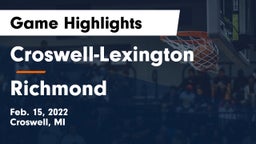 Croswell-Lexington  vs Richmond  Game Highlights - Feb. 15, 2022