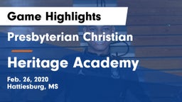 Presbyterian Christian  vs Heritage Academy  Game Highlights - Feb. 26, 2020