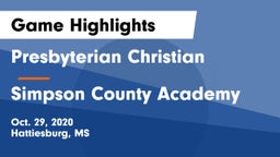 Presbyterian Christian  vs Simpson County Academy Game Highlights - Oct. 29, 2020
