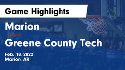 Marion  vs Greene County Tech  Game Highlights - Feb. 18, 2022