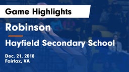 Robinson  vs Hayfield Secondary School Game Highlights - Dec. 21, 2018