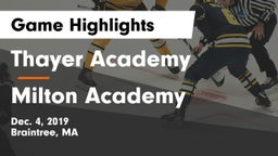Thayer Academy  vs Milton Academy  Game Highlights - Dec. 4, 2019