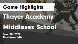 Thayer Academy  vs Middlesex School Game Highlights - Jan. 28, 2022