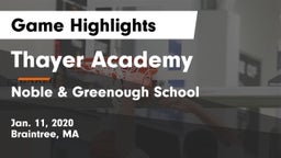 Thayer Academy  vs Noble & Greenough School Game Highlights - Jan. 11, 2020