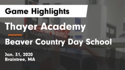 Thayer Academy  vs Beaver Country Day School Game Highlights - Jan. 31, 2020