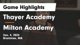 Thayer Academy  vs Milton Academy Game Highlights - Jan. 4, 2024