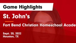 St. John's  vs Fort Bend Christian Homeschool Academy  Game Highlights - Sept. 20, 2022