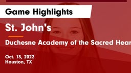 St. John's  vs Duchesne Academy of the Sacred Heart Game Highlights - Oct. 13, 2022