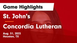 St. John's  vs Concordia Lutheran  Game Highlights - Aug. 31, 2023