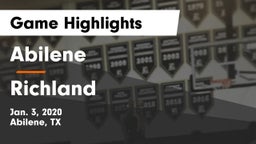 Abilene  vs Richland  Game Highlights - Jan. 3, 2020