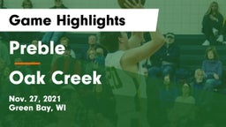 Preble  vs Oak Creek  Game Highlights - Nov. 27, 2021