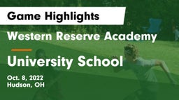 Western Reserve Academy vs University School Game Highlights - Oct. 8, 2022