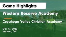 Western Reserve Academy vs Cuyahoga Valley Christian Academy  Game Highlights - Oct. 13, 2022