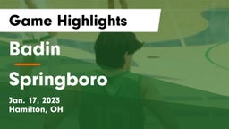 Badin  vs Springboro  Game Highlights - Jan. 17, 2023