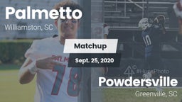 Matchup: Palmetto  vs. Powdersville  2020