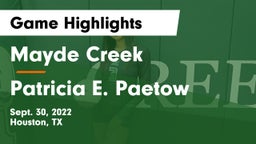 Mayde Creek  vs Patricia E. Paetow  Game Highlights - Sept. 30, 2022