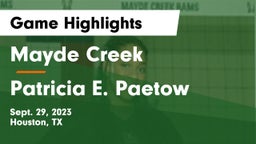 Mayde Creek  vs Patricia E. Paetow  Game Highlights - Sept. 29, 2023