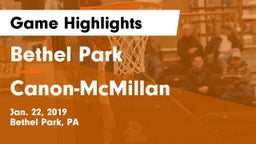 Bethel Park  vs Canon-McMillan  Game Highlights - Jan. 22, 2019