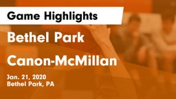Bethel Park  vs Canon-McMillan  Game Highlights - Jan. 21, 2020