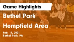 Bethel Park  vs Hempfield Area  Game Highlights - Feb. 17, 2021