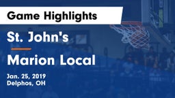 St. John's  vs Marion Local  Game Highlights - Jan. 25, 2019