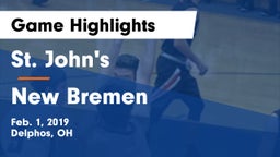 St. John's  vs New Bremen  Game Highlights - Feb. 1, 2019