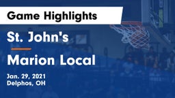 St. John's  vs Marion Local  Game Highlights - Jan. 29, 2021